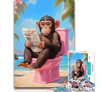 Adult Jigsaw Monkey on The Toilet 1000 Pieces Jigsaw Puzzle For Adults Teens,Staycation Kill Time Enhance Love between Couples 26x38cm
