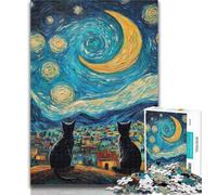Adult Jigsaw Night Sky Black Cat 1000 Pieces Jigsaw Puzzles for Adults And Teens,Classic Educational Games Beautiful Decoration 26x38cm