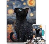 Adult Jigsaw Night Sky Black Cat 1000 Pieces Jigsaw Puzzles for Adults And Teens,Classic Educational Games Beautiful Decoration 50x75cm
