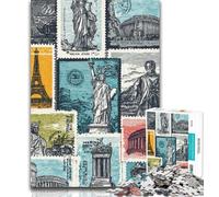 Adult Jigsaw Paris Stamp Collage 1000 Piece Jigsaw Puzzles for Teenagers,Train Your Brain And Hands Birthday Present, Gifts 50x75cm