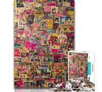 Adult Jigsaw Paris Stamp Collage 1000 Pieces Jigsaw Puzzle for Adults& Teens,Toys Educational Games Stress Relieving Unique Home Decor And Gifts 26x38cm