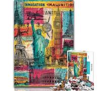 Adult Jigsaw Paris Stamp Collage Jigsaw Puzzles for Adults 1000,Family Game Stress Reliever Difficult Challenge Secret Santa Gifts 26x38cm