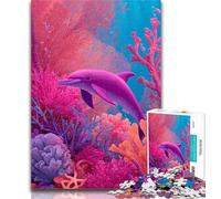 Adult Jigsaw Pink Dolphin 1000 Piece Jigsaw Puzzle for Adults And Teenagers,with Matching Poster And Trivia Sheet for Age 14 50x75cm