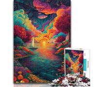 Adult Jigsaw Psychedelic Boat 1000 Pieces Jigsaw Puzzles for Adults And Teens,Classic Educational Games Beautiful Decoration 26x38cm