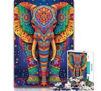 Adult Jigsaw Psychedelic Elephant 1000 Piece Jigsaw Puzzle for Adults And Teenagers,Vibrant And Unique Design Relaxing & Challenging Puzzle Experience 26x38cm