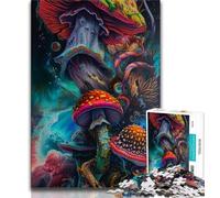 Adult Jigsaw Psychedelic Mushrooms Adult Jigsaws 1000 Pieces Difficult,Toys Educational Games Stress Relieving Wishlist with Santa Claus (50x75cm)