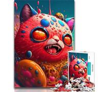 Adult Jigsaw Psychedelic Red Cat 1000 Piece Jigsaw Puzzles for Adults Gifts,Toys Educational Games Stress Relieving Wishlist with Santa Claus (50x75cm)