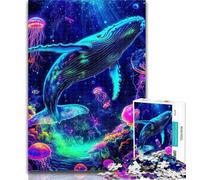 Adult Jigsaw Psychedelic Whale 1000 Piece Jigsaw Puzzle for Adults Teens,Toys Educational Games Stress Relieving Parent-child Interaction 50x75cm