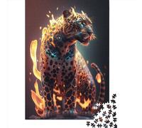 Adult Jigsaw Puzzle 1000 Fire Flames Fantasy Jaguar Puzzle Jigsaws for Adults Educational Game Challenge Toy 1000pcs (38x26cm)
