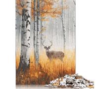 Adult Jigsaw Puzzle 1000 Foggy Forest Stag Puzzles for Adults Educational Game for Adult Teenagers 1000pcs (75x50cm)