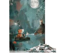 Adult Jigsaw Puzzle 1000 Moonlit Journey - Magical Animal Boat Ride Puzzle Jigsaws Puzzles for Adults Educational Game Challenge Toy 1000pcs (75x50cm)