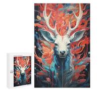 Adult Jigsaw Puzzle, 1000 PCS, Featuring Abstract Deer Portrait with Floral Elements Artwork, Classic Jigsaw Entertainment for The Home, for Indoor Play