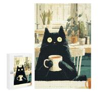 Adult Jigsaw Puzzle, 1000 PCS, Featuring Black Cat Morning Ritual in A Plant Filled Kitchen Artwork, A Mindful Leisure Activity for Puzzle Lovers, for Indoor Play