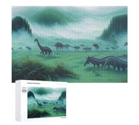 Adult Jigsaw Puzzle, 1000 PCS, Featuring Dinosaurs Roaming in Misty Landscape Artwork, A Mindful Leisure Activity for Puzzle Lovers, for Indoor Play