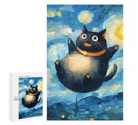 Adult Jigsaw Puzzle, 1000 PCS, Featuring Flying Cat in Starry Night Style Artwork, A Creative Way to Unwind after A Busy Day, for Family Nights