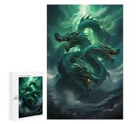 Adult Jigsaw Puzzle, 1000 PCS, Featuring Green Dragon Storm Artwork Artwork, Classic Jigsaw Entertainment for The Home, for Indoor Play