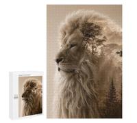 Adult Jigsaw Puzzle, 1000 PCS, Featuring Lion And Forest Double Exposure Artwork, A Creative Way to Unwind after A Busy Day, for Family Nights