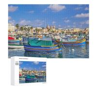Adult Jigsaw Puzzle, 1000 PCS, Featuring Marsaxlokk Boats In Malta Artwork, A Creative Way to Unwind after A Busy Day, for Indoor Play