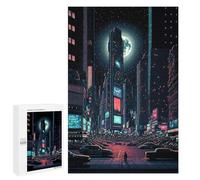 Adult Jigsaw Puzzle, 1000 PCS, Featuring Neon Cityscape Under The Moon Artwork, A Mindful Leisure Activity for Puzzle Lovers, for Indoor Play