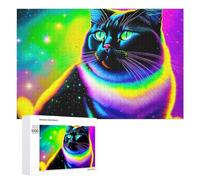 Adult Jigsaw Puzzle, 1000 PCS, Featuring Neon Rainbow Cat Art Print Artwork, Classic Jigsaw Entertainment for The Home, for Indoor Play