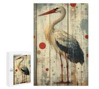 Adult Jigsaw Puzzle, 1000 PCS, Featuring Stork on Weathered Wood Rustic Stork Decor Artwork, An Absorbing Project for Relaxed Weekends, for Quiet Evenings