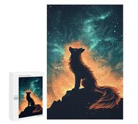 Adult Jigsaw Puzzle, 1000 PCS, Featuring Wolf Howling Under Cosmic Fire Sky Artwork, An Absorbing Project for Relaxed Weekends, for Family Nights
