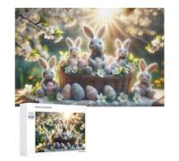 Adult Jigsaw Puzzle, 1000 PCS, with Detailed Easter Basket with Knitted Bunnies Artwork, A Creative Way to Unwind after A Busy Day, for Family Fun