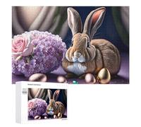 Adult Jigsaw Puzzle, 1000 PCS, with Detailed Easter Bunny with Flowers Artwork, A Creative Way to Unwind after A Busy Day, at Home
