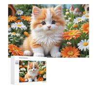 Adult Jigsaw Puzzle, 1000 PCS, with Detailed Fluffy Kitten Garden Artwork, A Satisfying Project for Experienced Puzzlers, at Home