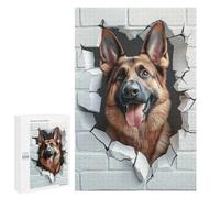 Adult Jigsaw Puzzle, 1000 PCS, with Detailed German Shepherd Breaking Through Wall Artwork, An Engaging Indoor Activity for Quiet Evenings, at Home