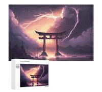 Adult Jigsaw Puzzle, 1000 PCS, with Detailed Japanese Torii Gate Lightning Storm-3 Artwork, A Creative Way to Unwind after A Busy Day, for Puzzle Fans