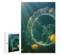 Adult Jigsaw Puzzle, 1000 PCS, with Detailed Jellyfish Swarm Underwater with Sun Rays Artwork, A Satisfying Project for Experienced Puzzlers, at Home