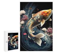 Adult Jigsaw Puzzle, 1000 PCS, with Detailed Koi Fish Japanese Artwork, An Absorbing Project for Relaxed Weekends, at Home