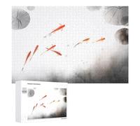 Adult Jigsaw Puzzle, 1000 PCS, with Detailed Koi Fish Pond Ink Wash Artwork, An Engaging Indoor Activity for Quiet Evenings, at Home