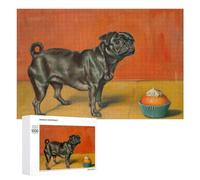Adult Jigsaw Puzzle, 1000 PCS, with Detailed Pug Cupcake Mid Century Artwork, A Creative Way to Unwind after A Busy Day, for Family Fun