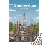 Adult Jigsaw Puzzle, 1000 Pieces, Amsterdam Canal Scene, 38x26cm/1000pcs, Festive Gift Idea, Winter Indoor Activity And Cosy Winter Evenings