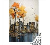 Adult Jigsaw Puzzle, 1000 Pieces, Autumn Village Scene Painting, 52x38cm/1000pcs, Shared Puzzle Activity, Time Around The Table And Weekend Downtime