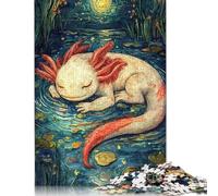 Adult Jigsaw Puzzle 1000 Pieces Axolotl Sleeping Starry Night Wooden Puzzle Jigsaws for Adults for Adults& Teens Age 12 Years Up 1000pcs (75x50cm)