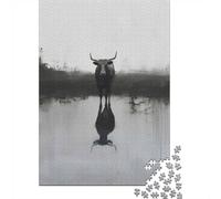 Adult Jigsaw Puzzle, 1000 Pieces, Black Bull Reflection, 52x38cm/1000pcs, Indoor Family Activity, Time Around The Table And Weekend Downtime