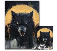 Adult Jigsaw Puzzle 1000 Pieces Black Wolf Wooden Puzzles Fun Games, Is Ideal As A Gift for The Whole Family for for Age 14 50X75CM