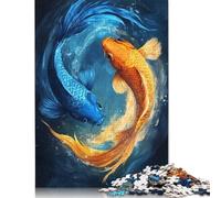 Adult Jigsaw Puzzle 1000 Pieces Blue And Gold Koi Fish Paper Puzzle Jigsaws for Adults Jigsaw Puzzles for Adults Teenagers 38x26cm/1000pcs