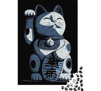 Adult Jigsaw Puzzle, 1000 Pieces, Blue Maneki Neko Illustration, 70x50cm/1000pcs, Shared Puzzle Activity, Time Around The Table And Weekend Downtime