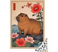 Adult Jigsaw Puzzle, 1000 Pieces, Capybara Japanese Art, 38x26cm/1000pcs, Shared Puzzle Activity, Time Around The Table And Friends And Family