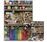 Adult Jigsaw Puzzle 1000 Pieces Cat on The Bookshelf Puzzle Toys Gift Educational Intellectual Decompressing Fun Family Game 26X38CM