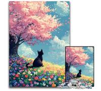 Adult Jigsaw Puzzle 1000 Pieces Cat Under The Cherry Blossoms Cardboard Jigsaw Puzzles for Challenging Family Activity Games Colorful DIY 26X38CM