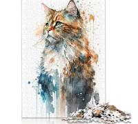 Adult Jigsaw Puzzle 1000 Pieces Cat Watercolor Puzzles Wooden Puzzles for Adults& Teenagers Age 12 Years Up 1000pcs (75x50cm)