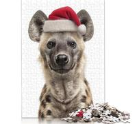 Adult Jigsaw Puzzle 1000 Pieces Christmas Hyena with Santa Hat Wood Puzzles for Adults Sustainable Puzzle for Adults 1000pcs (75x50cm)