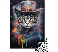 Adult Jigsaw Puzzle, 1000 Pieces, Cowboy Cat in Hat, 70x50cm/1000pcs, Shared Puzzle Activity, Time Around The Table And Weekend Downtime