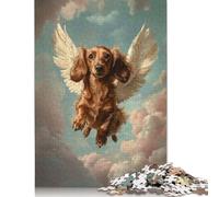 Adult Jigsaw Puzzle 1000 Pieces Dachshund Angel Dog Loss Tribute Print Dachshund with Wings Wooden Puzzles for Adults Educational Games 1000pcs (75x50cm)