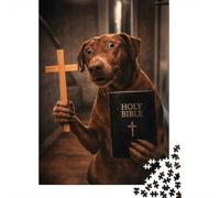 Adult Jigsaw Puzzle, 1000 Pieces, Dog Holding Bible And Cross, 38x26cm/1000pcs, Shared Puzzle Activity, Time Around The Table And Friends And Family